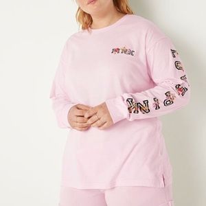 Victoria's Secret PINK Campus Long Sleeve T-Shirt Pink Large NEW